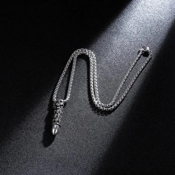 New Trendy Silver Skull Bullet Necklace for women/men - Picture 4 of 7
